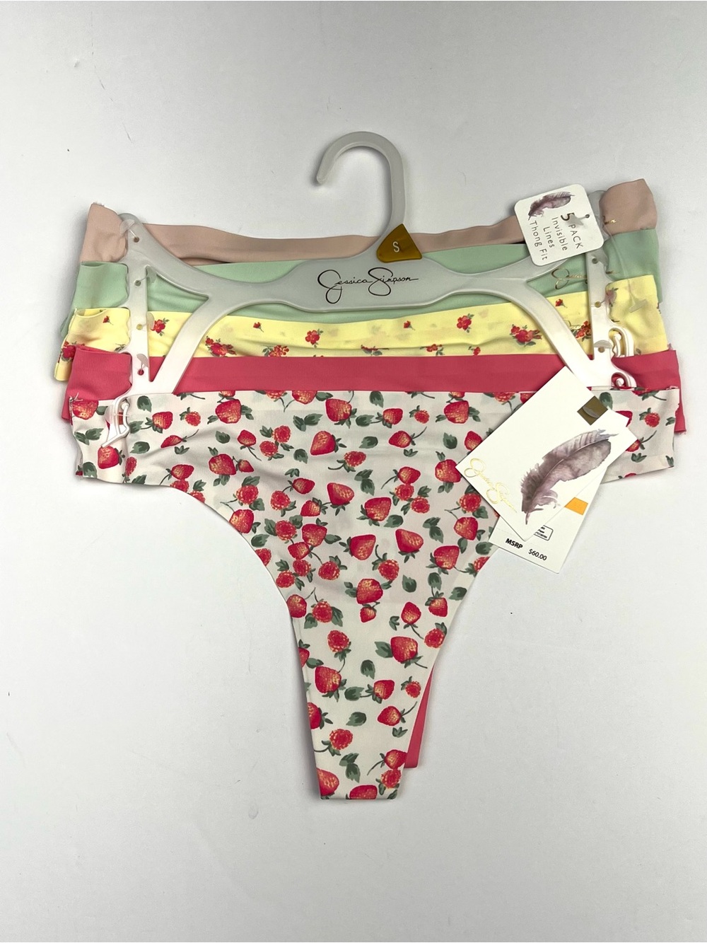 Jessica Simpson 5pk Invisible Lines Thong Fit Sz S Multicolor Strawberry Floral